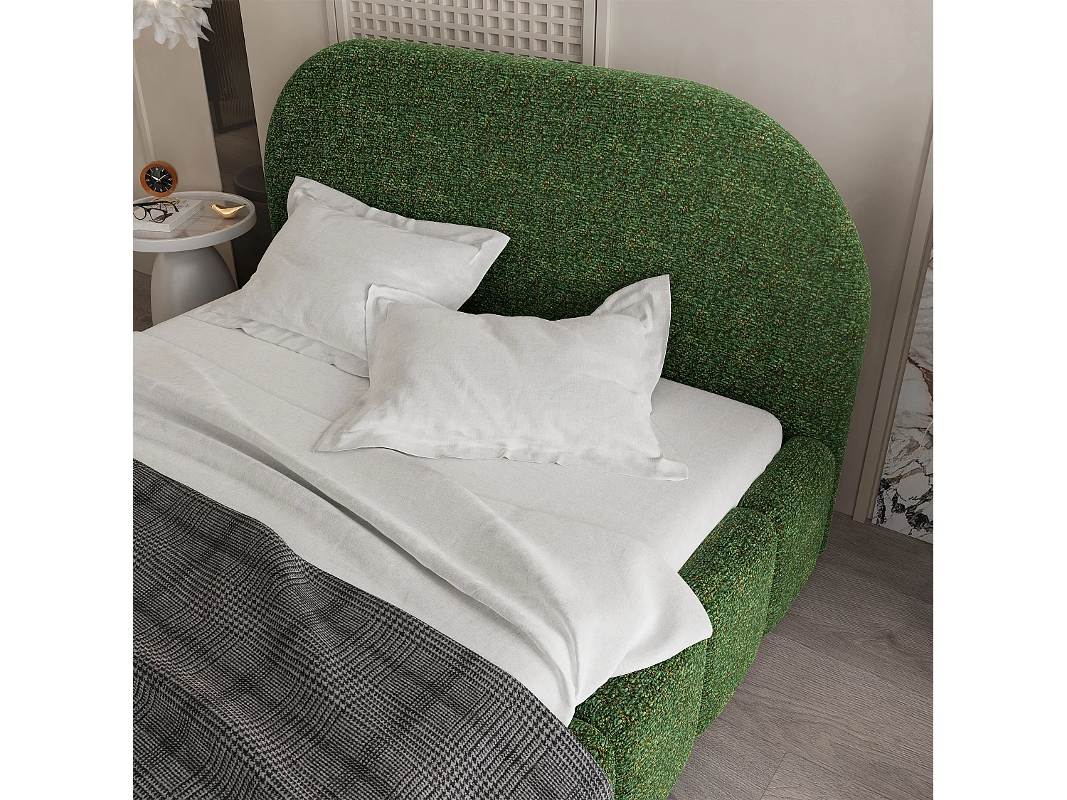 Gestoffeerd bed FLUSSO 120x200 cm - Chenillestof - Groen