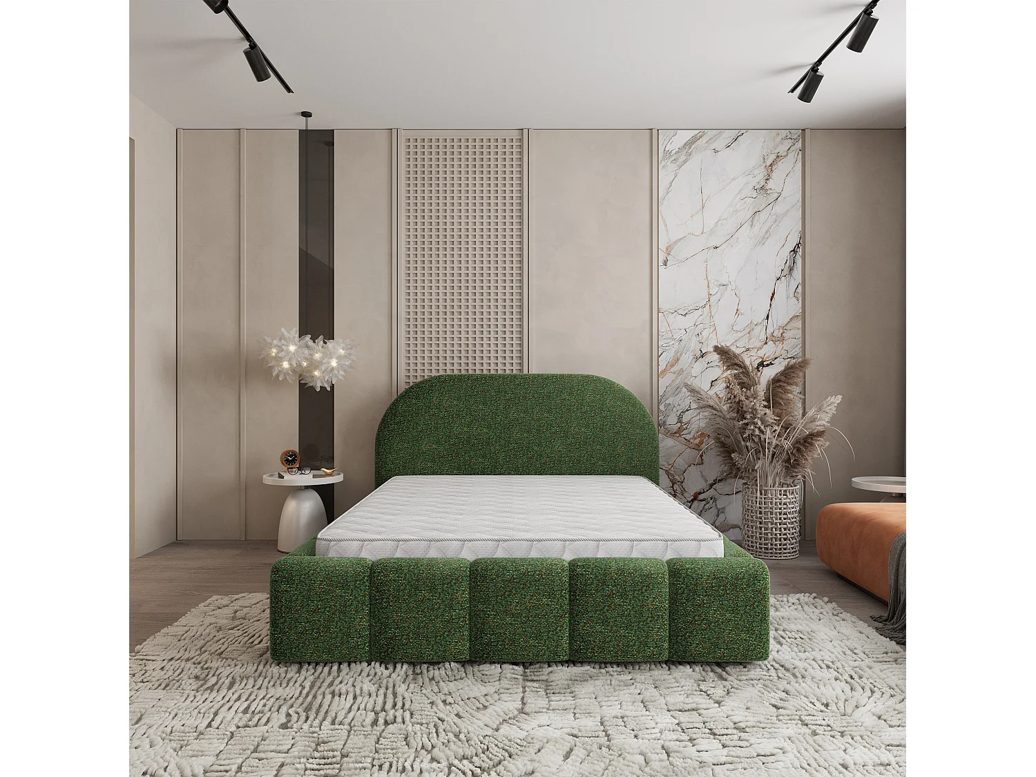 Gestoffeerd bed FLUSSO 120x200 cm - Chenillestof - Groen