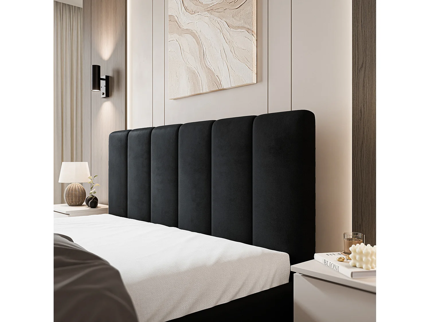 Gestoffeerd bed NEMIS 180x200 cm - Fluwelen stof - Zwart