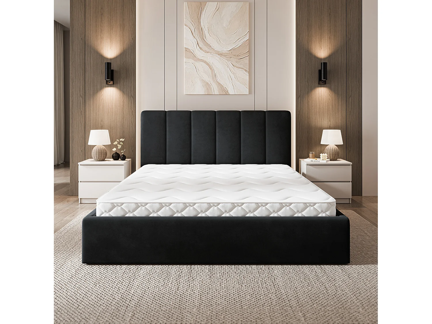 Gestoffeerd bed NEMIS 180x200 cm - Fluwelen stof - Zwart