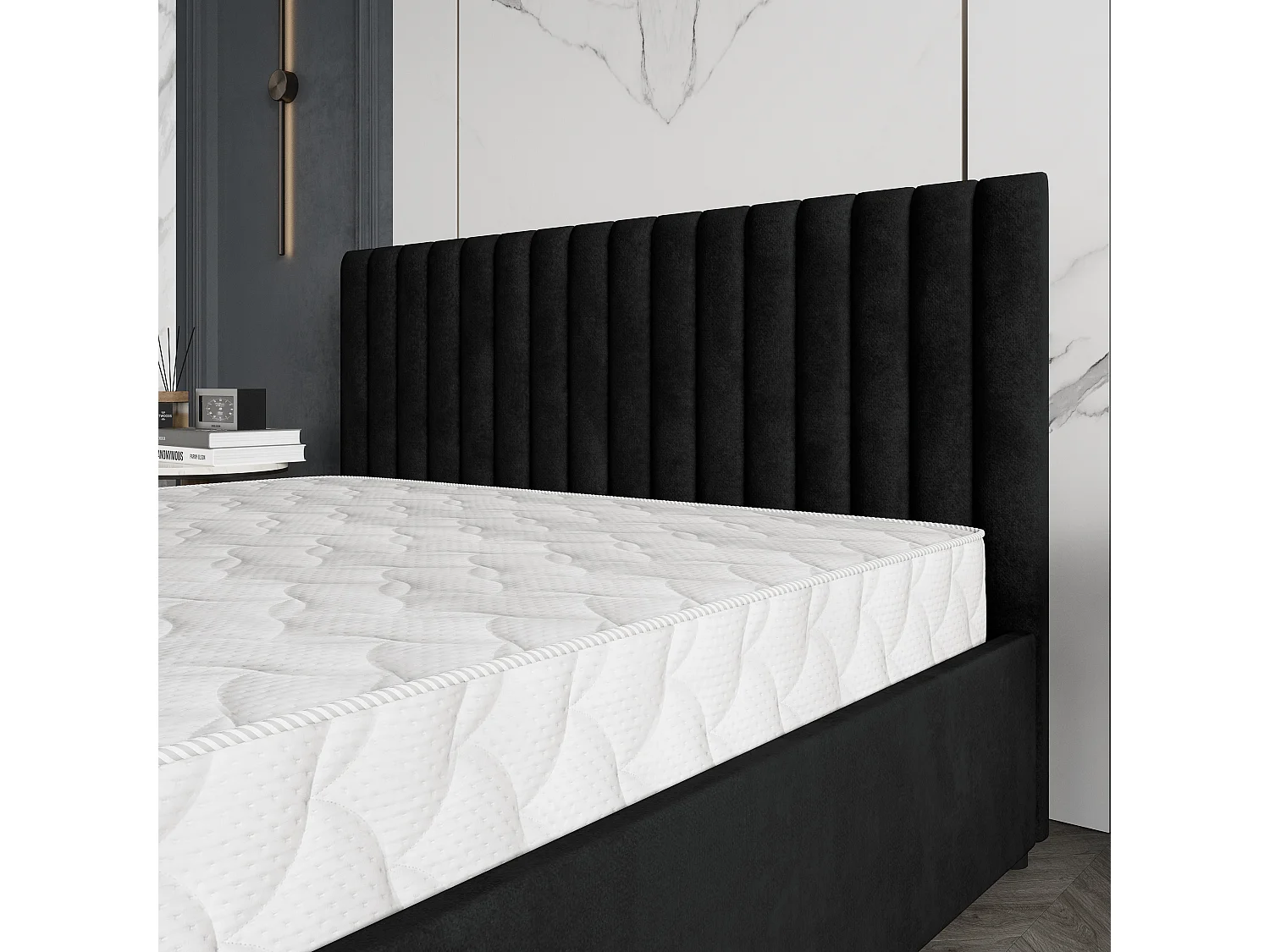 Gestoffeerd bed CARMIA 180x200 cm - Pluche stof - Zwart