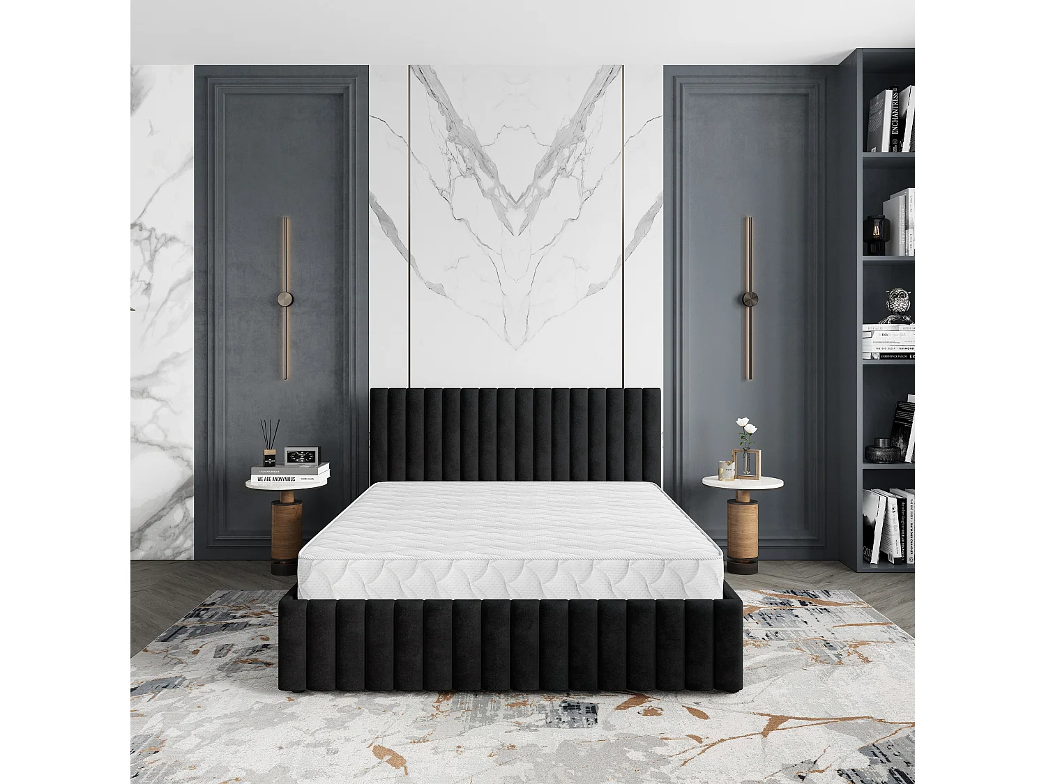 Gestoffeerd bed CARMIA 180x200 cm - Pluche stof - Zwart