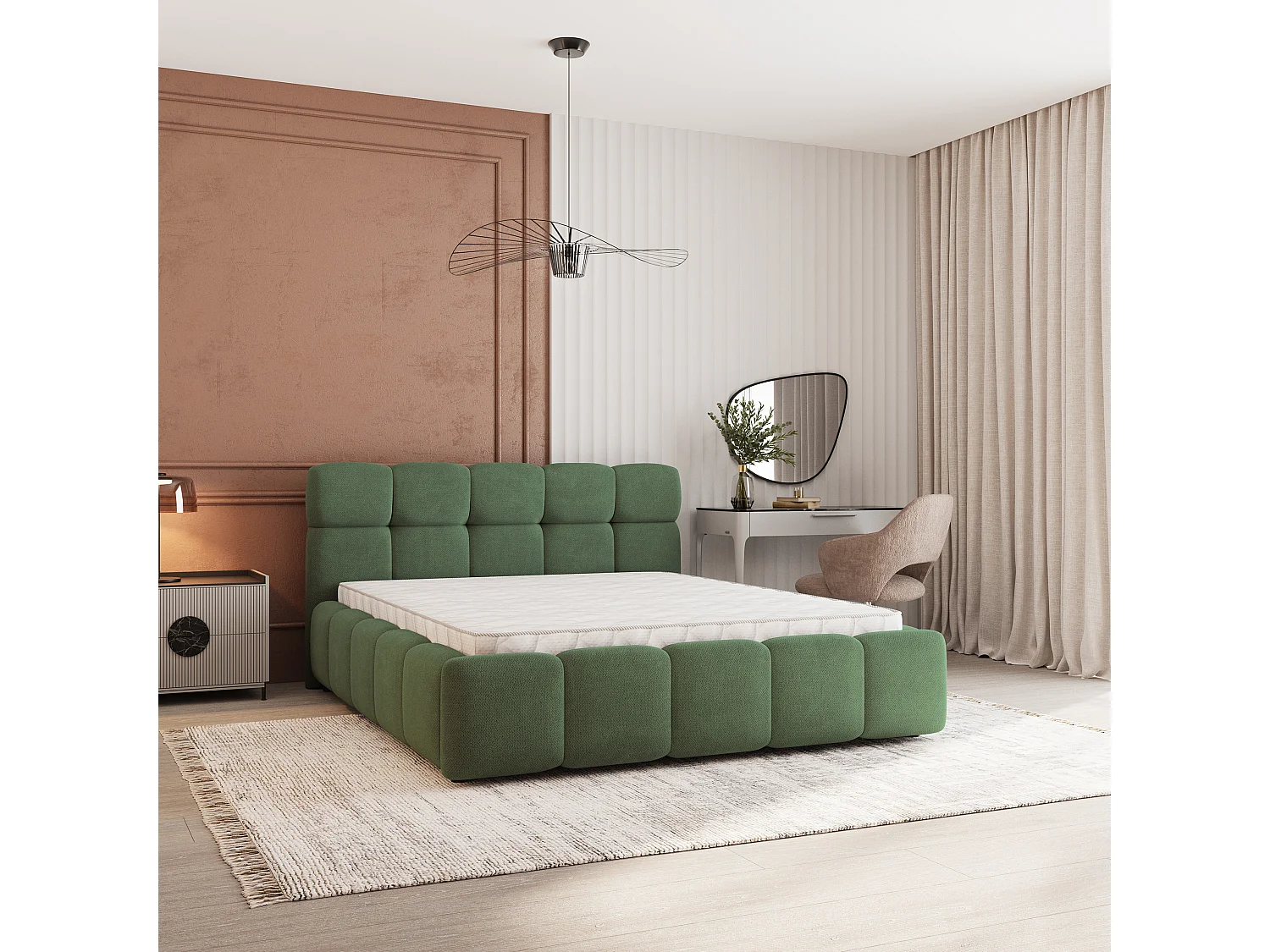 Gestoffeerd bed FARU 200x200 cm - Geweven stof - Groen