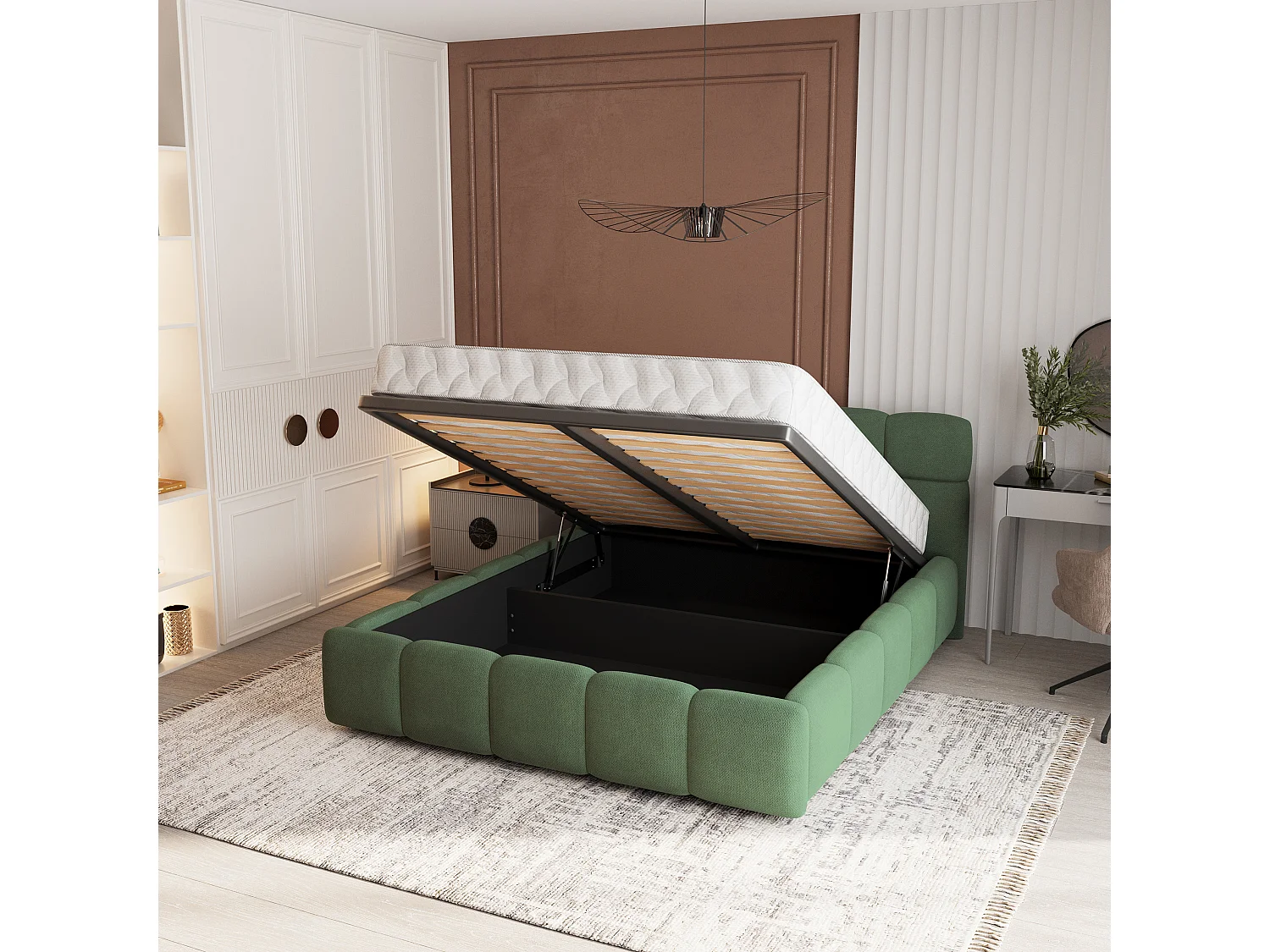 Gestoffeerd bed FARU 200x200 cm - Geweven stof - Groen