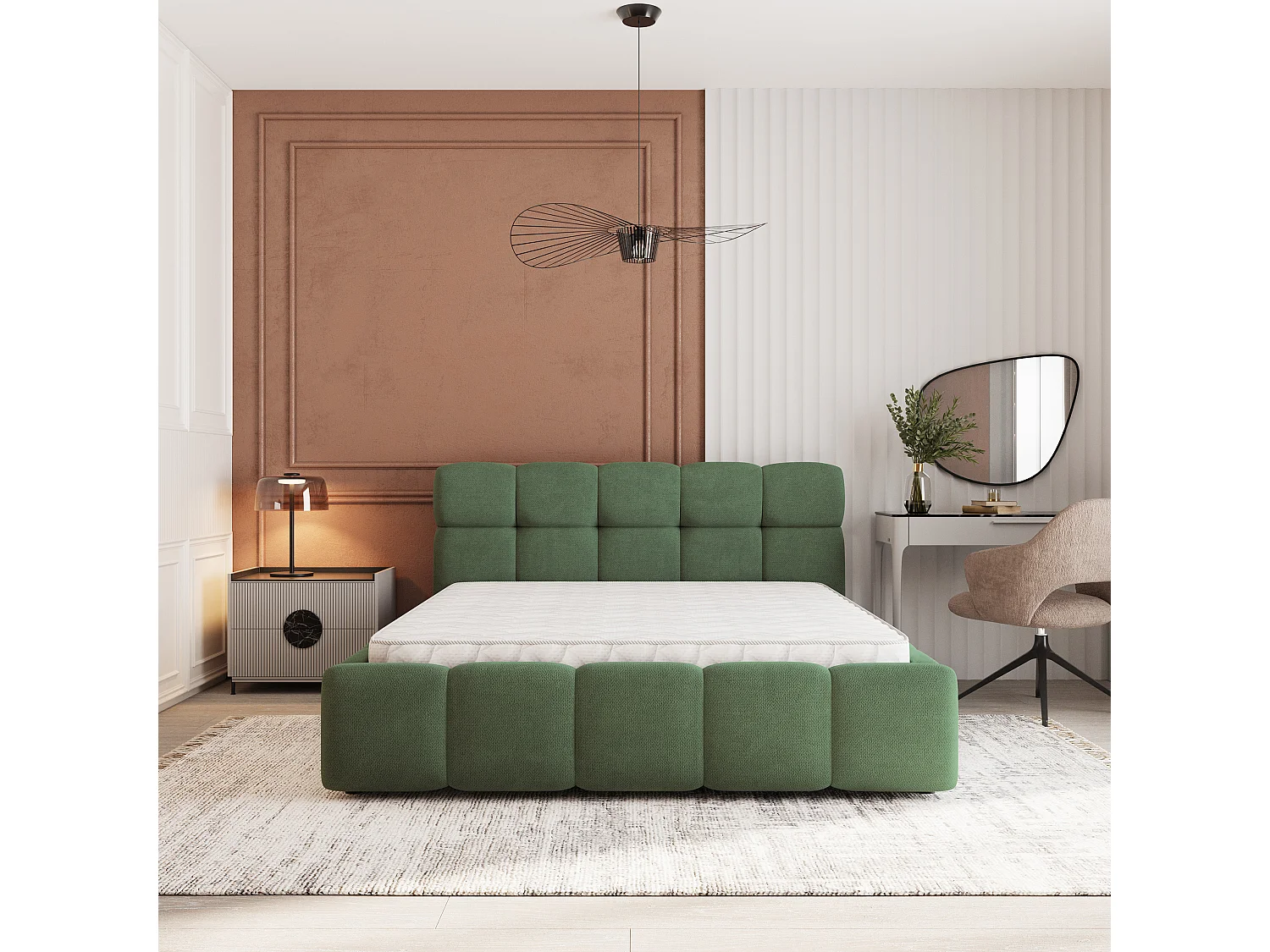 Gestoffeerd bed FARU 200x200 cm - Geweven stof - Groen