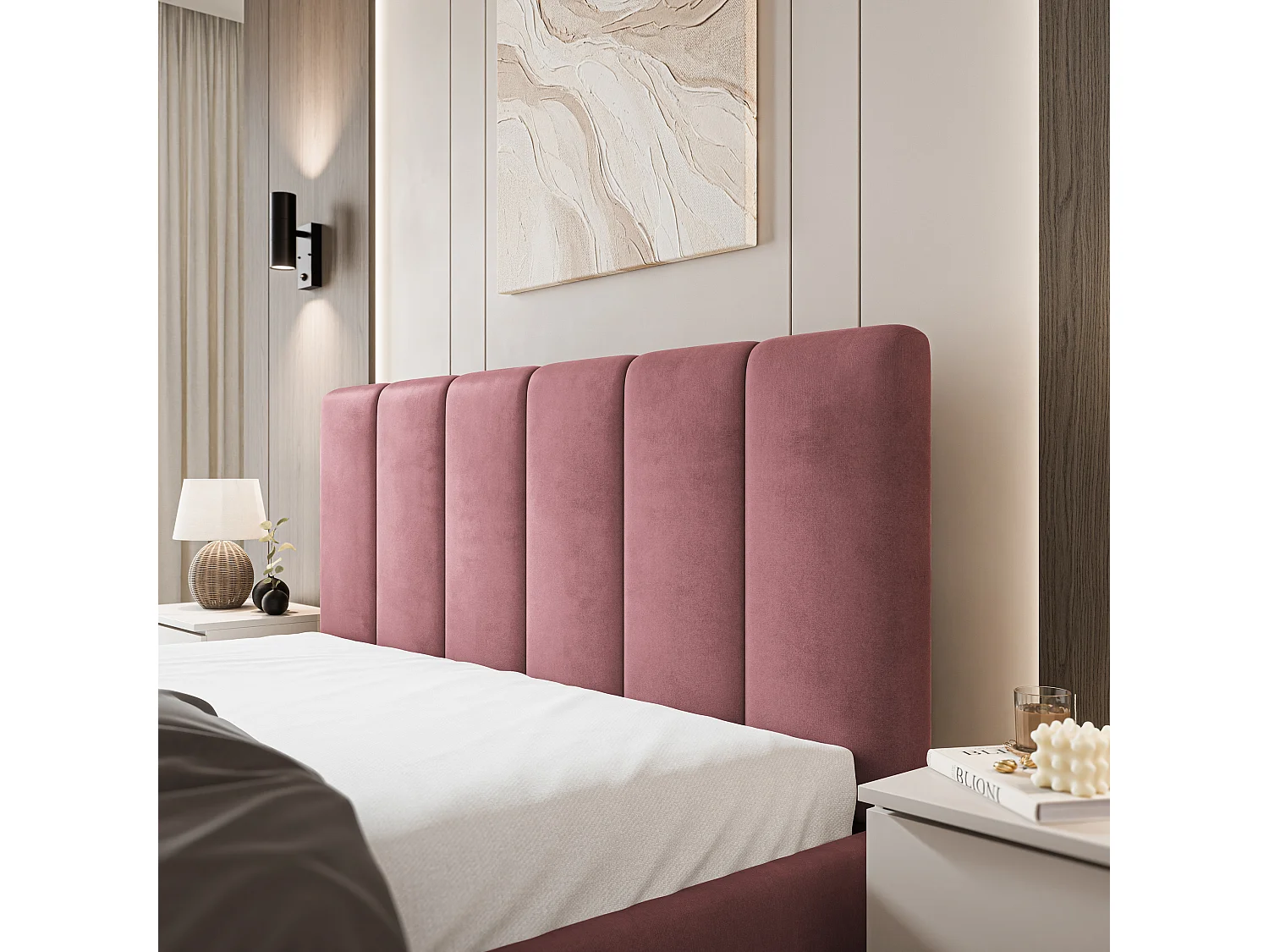 Lit Coffre NEMIS 160x200 cm - Tissu velours - Rose