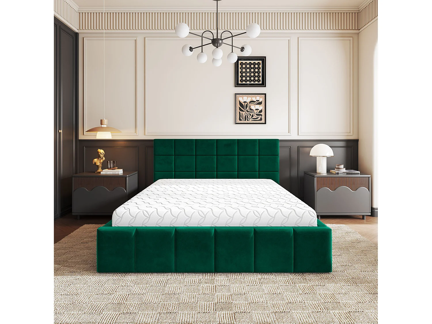 Gestoffeerd bed VERTO 160x200 cm - Pluche stof - Flessengroen