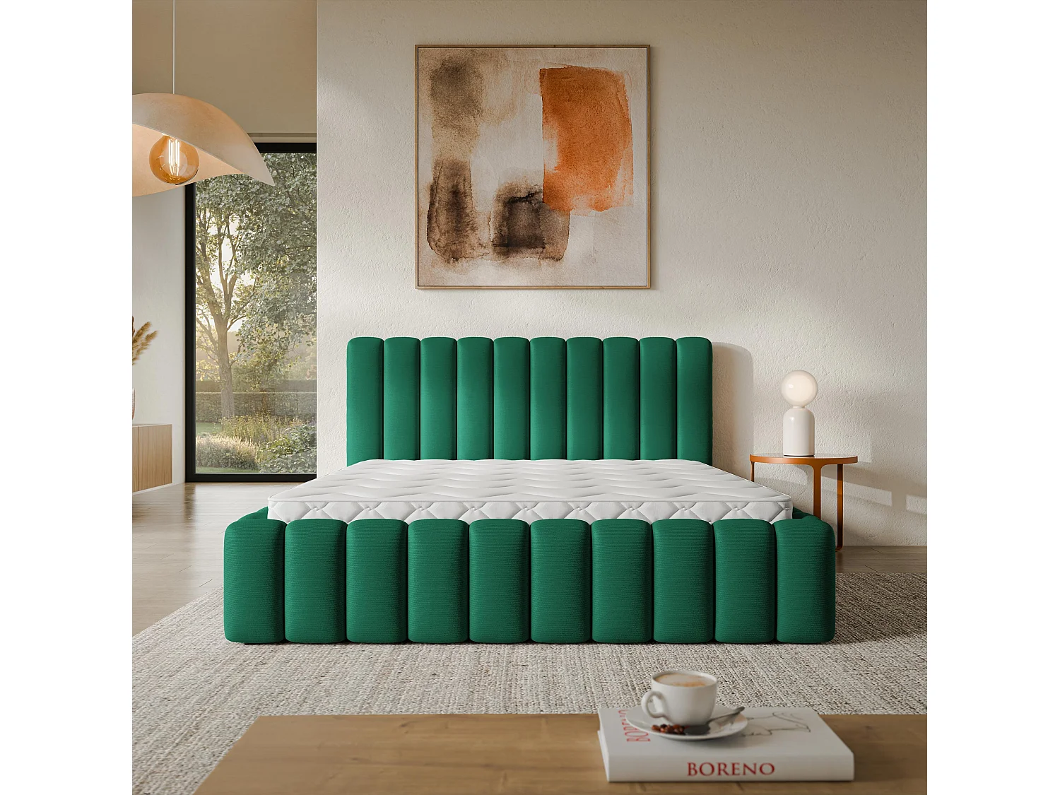 Gestoffeerd bed TEBA 120x200 cm - Pluche stof - Flessengroen