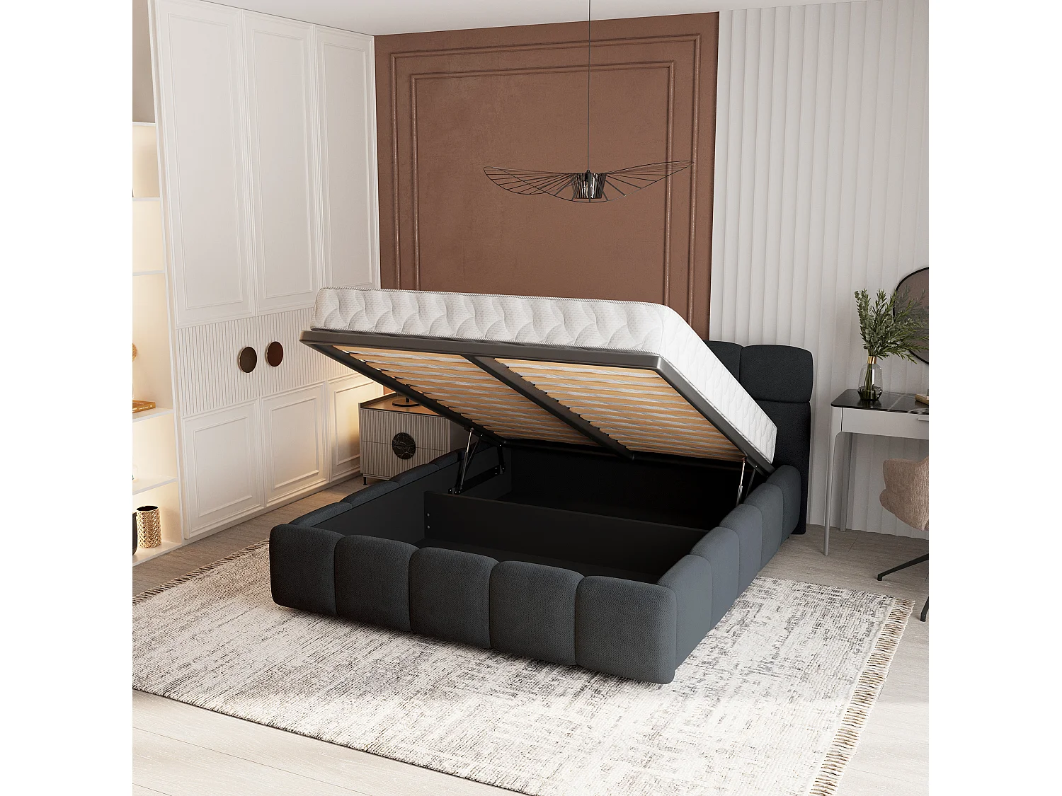 Gestoffeerd bed FARU 180x200 cm - Geweven stof - Zwart
