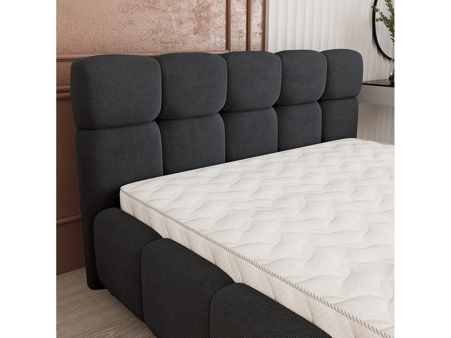 Gestoffeerd bed FARU 180x200 cm - Geweven stof - Zwart