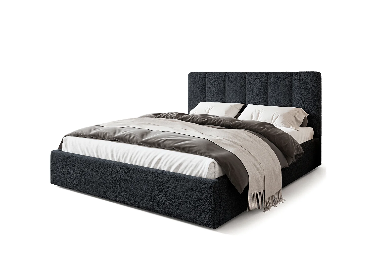 Gestoffeerd bed NEMIS 180x200 cm - Bouclé stof - Zwart