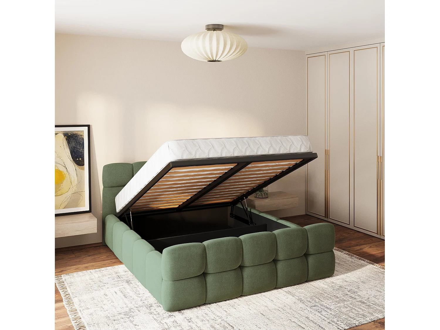 Gestoffeerd bed ELIZJA 160x200 cm - Geweven stof - Groen