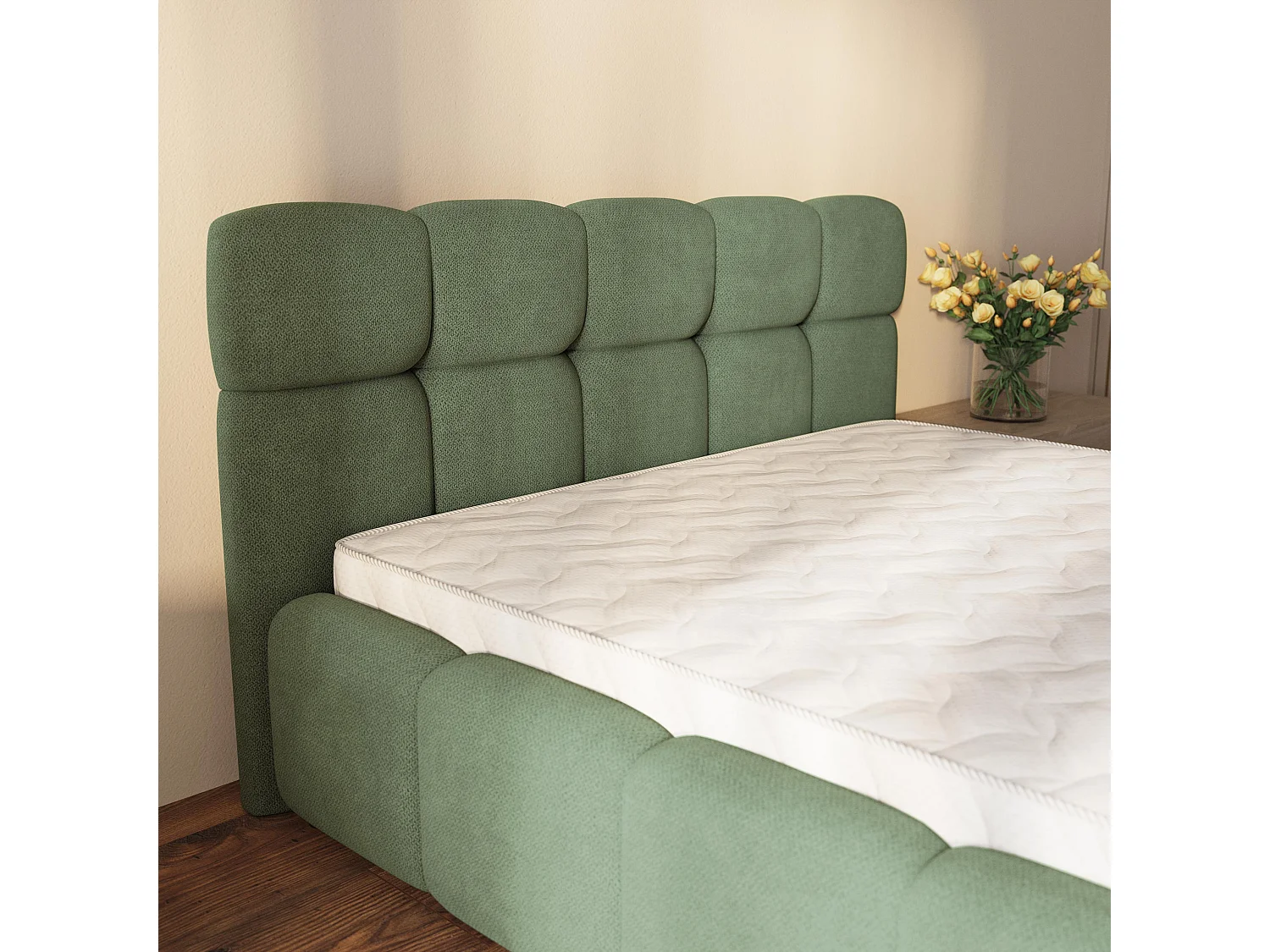 Gestoffeerd bed ELIZJA 160x200 cm - Geweven stof - Groen