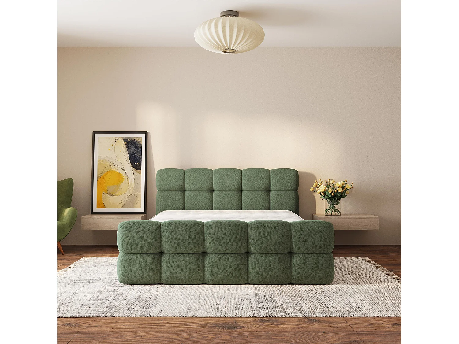 Gestoffeerd bed ELIZJA 160x200 cm - Geweven stof - Groen