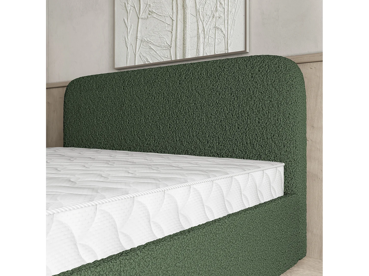 Gestoffeerd bed RENIVE 140x200 cm - Bouclé stof - Groen