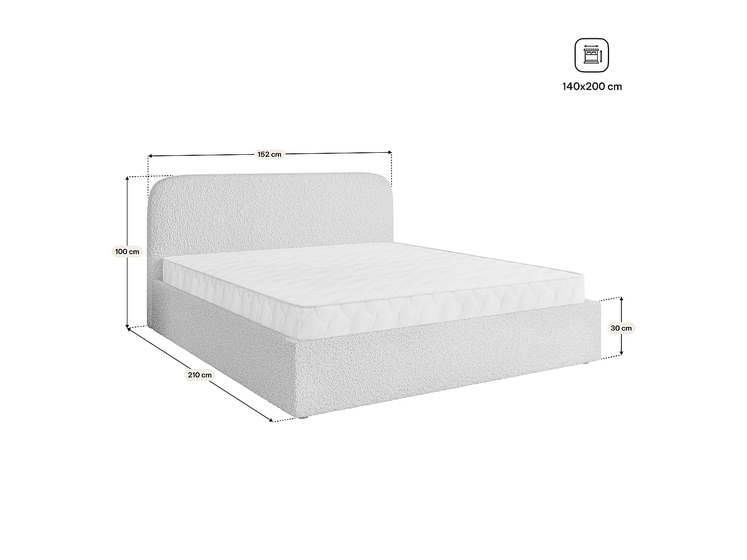 Gestoffeerd bed RENIVE 140x200 cm - Bouclé stof - Groen