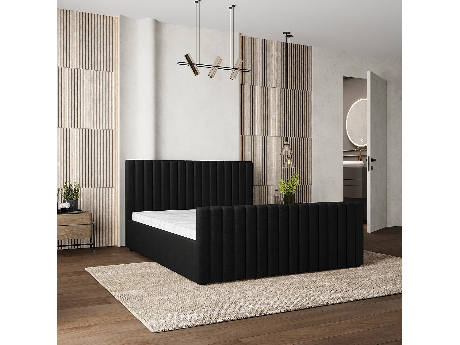 Gestoffeerd bed CANOVA 180x200 cm - Pluche stof - Zwart
