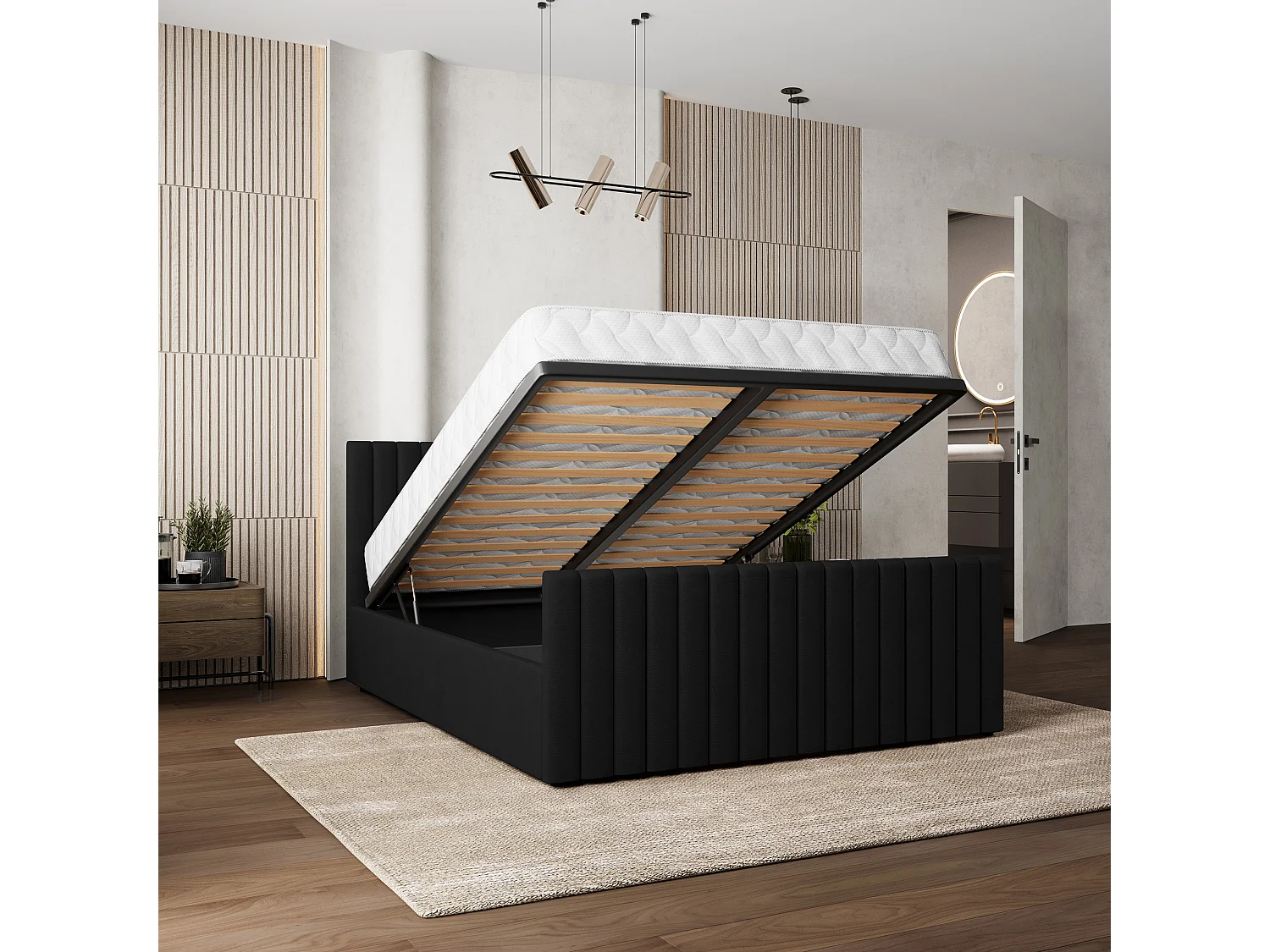 Gestoffeerd bed CANOVA 180x200 cm - Pluche stof - Zwart