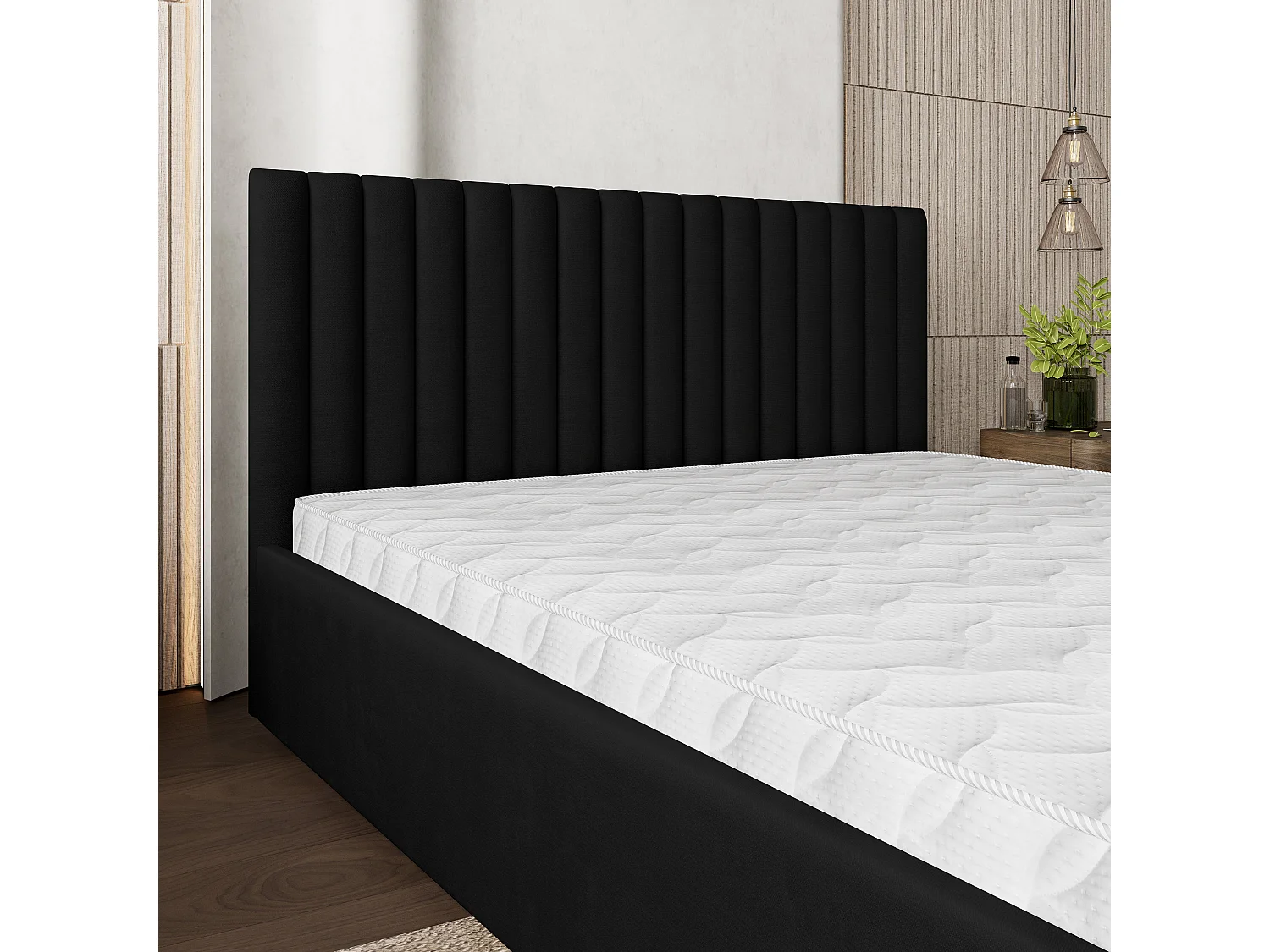 Gestoffeerd bed CANOVA 180x200 cm - Pluche stof - Zwart