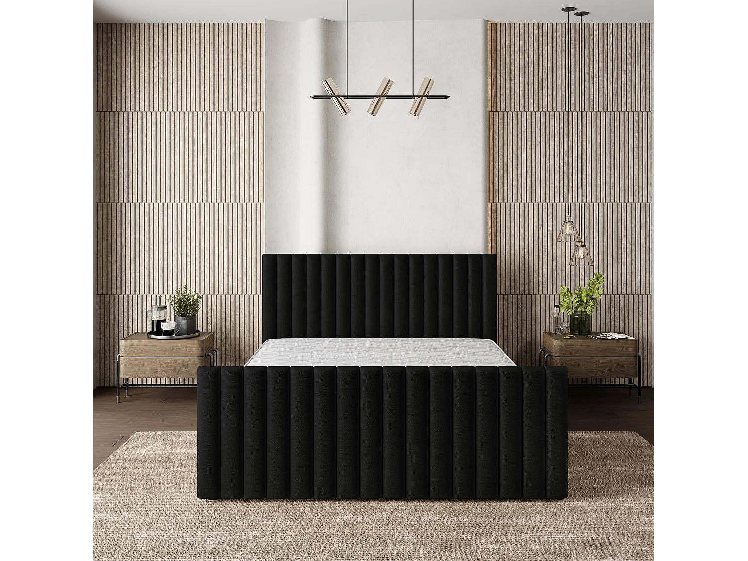 Gestoffeerd bed CANOVA 180x200 cm - Pluche stof - Zwart