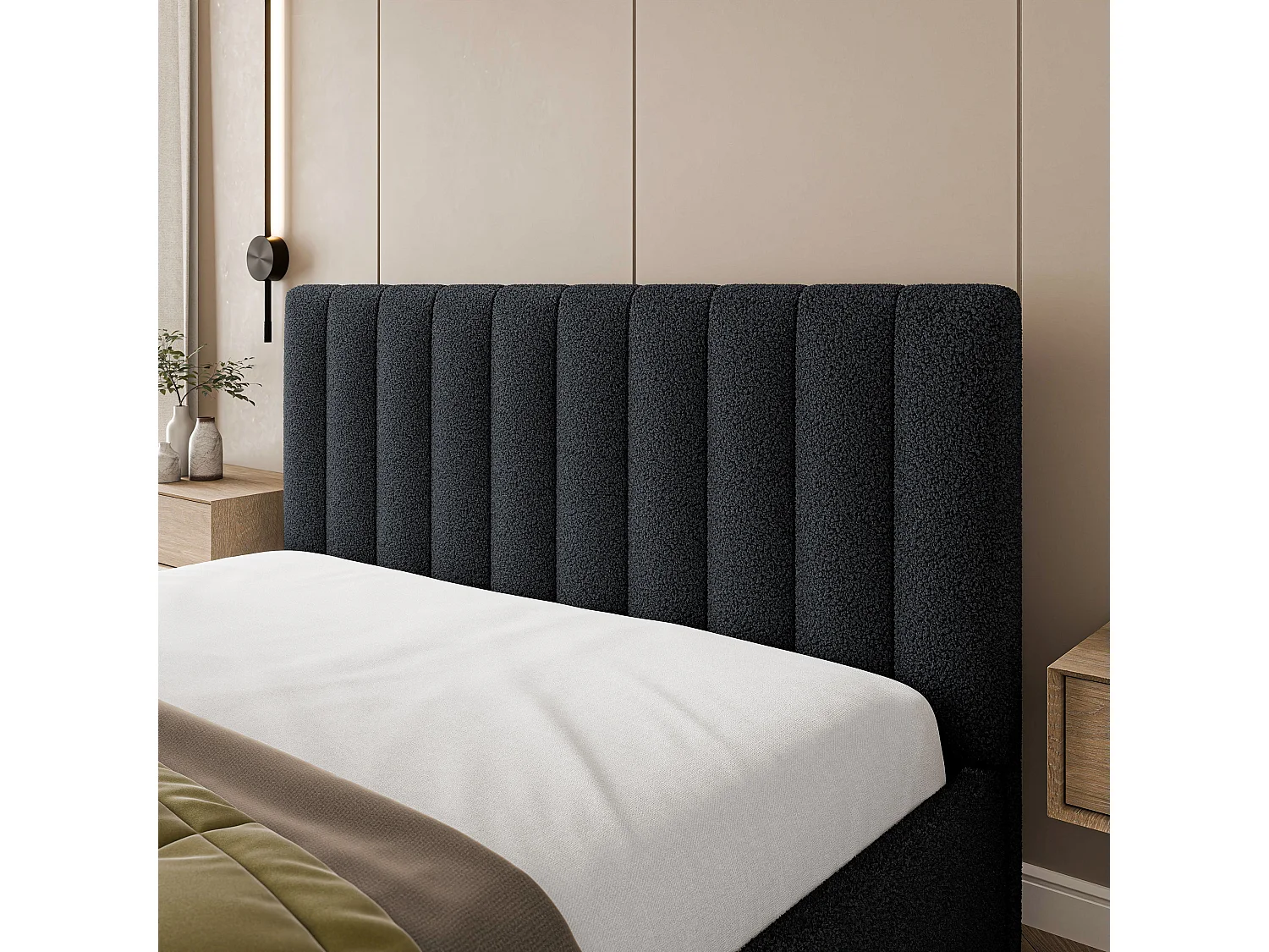 Gestoffeerd bed DEMERA 180x200 cm - Bouclé stof - Zwart