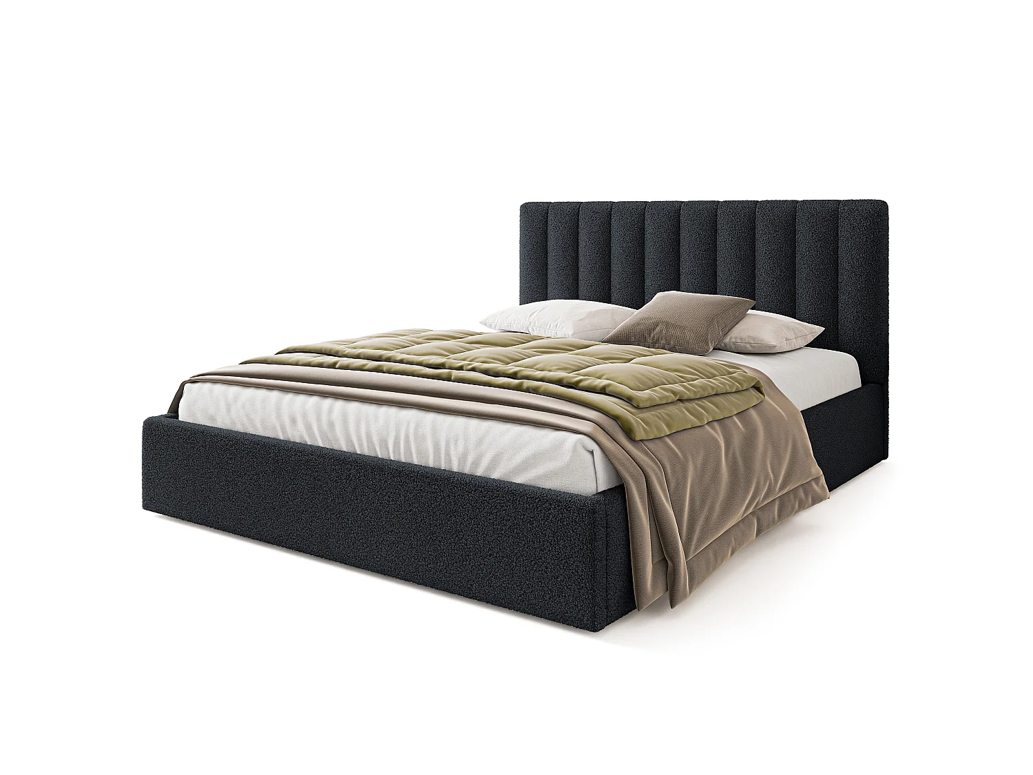 Gestoffeerd bed DEMERA 180x200 cm - Bouclé stof - Zwart