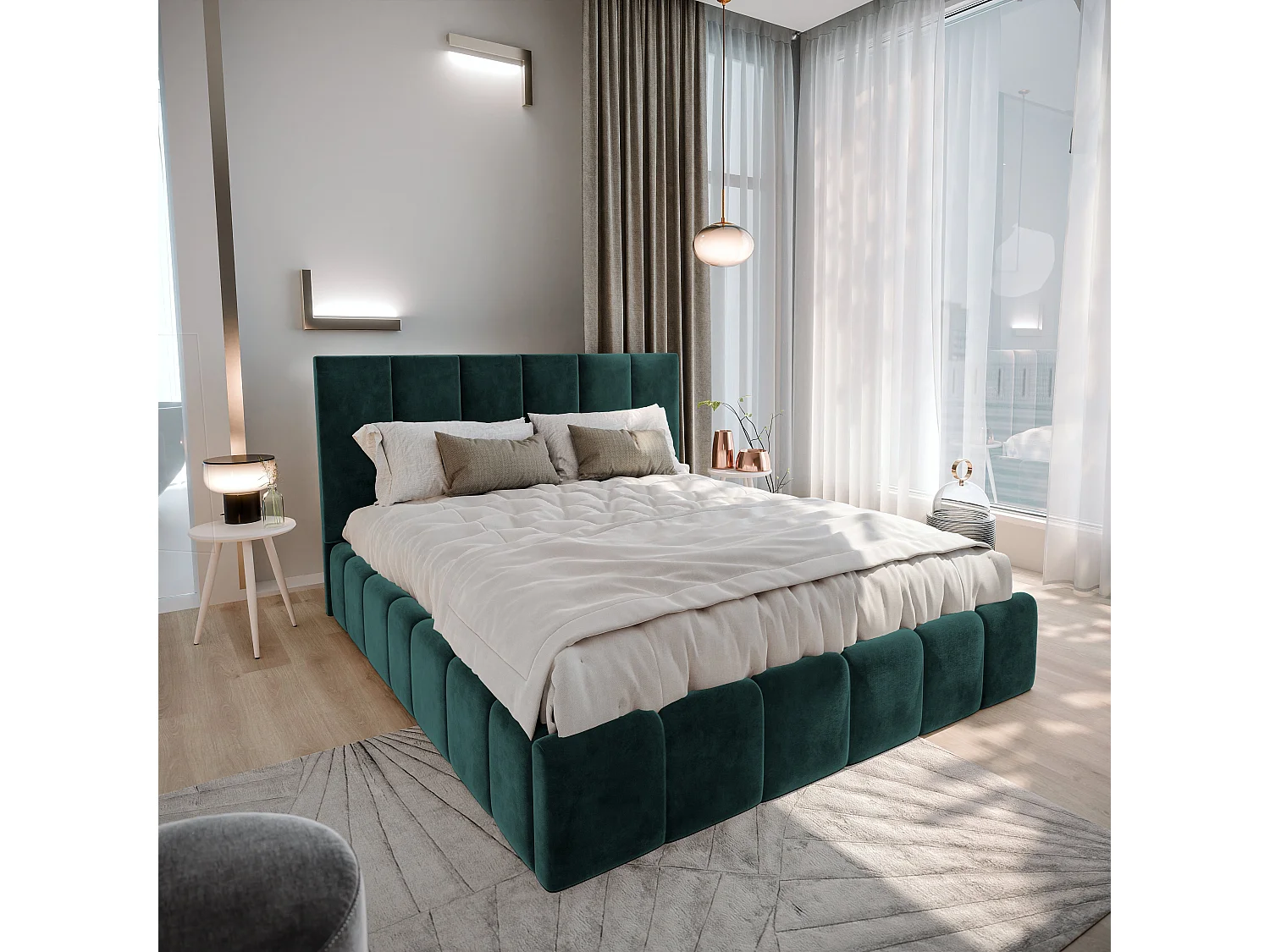 Gestoffeerd bed TARANTO 120x200 cm - Fluwelen stof - Flessengroen