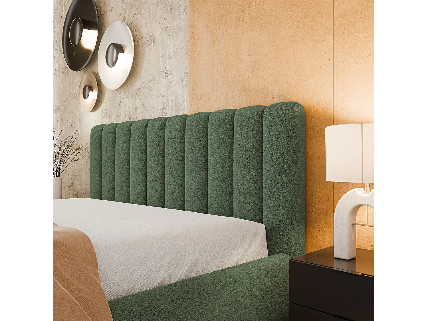 Gestoffeerd bed DINESE 160x200 cm - Bouclé stof - Groen