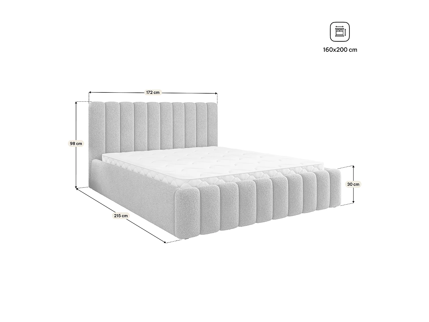 Gestoffeerd bed DINESE 160x200 cm - Bouclé stof - Groen