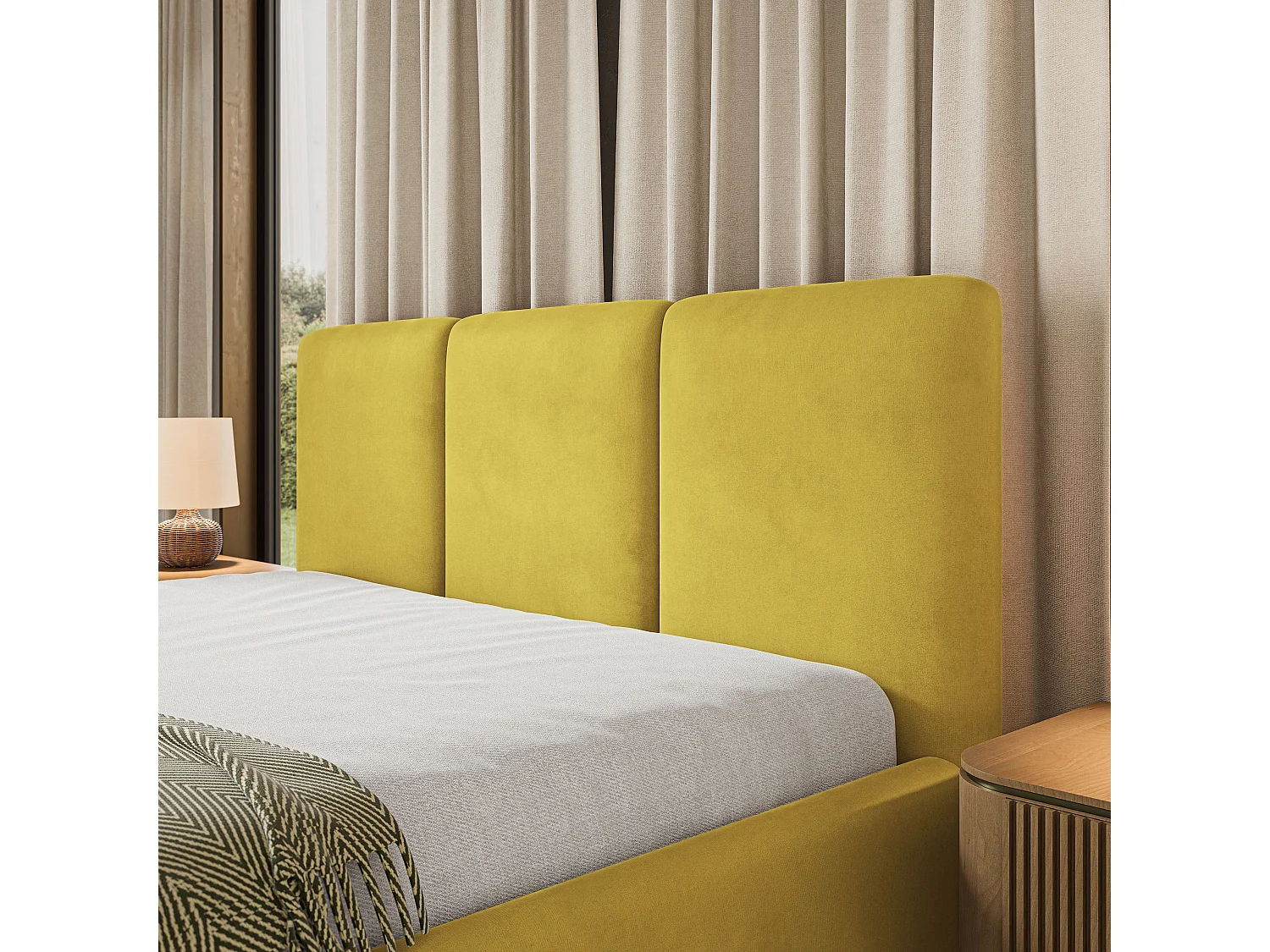 Lit Coffre MORENA 140x200 cm - Tissu velours - Jaune