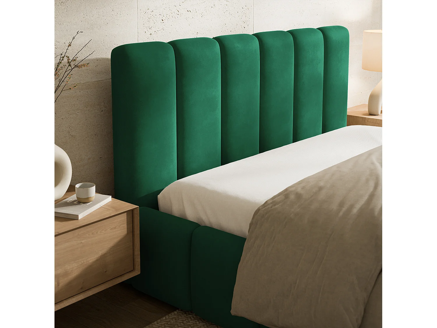 Gestoffeerd bed RANIS 160x200 cm - Fluwelen stof - Flessengroen