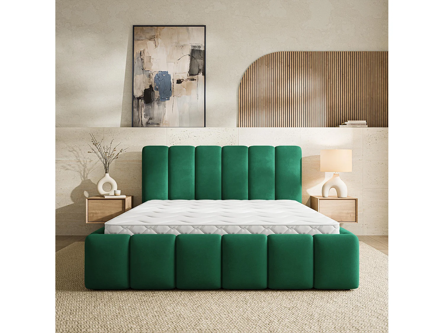 Gestoffeerd bed RANIS 160x200 cm - Fluwelen stof - Flessengroen