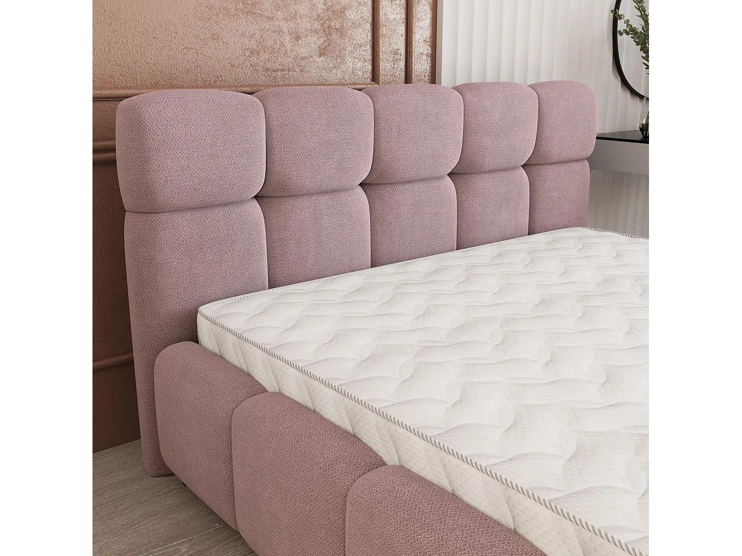 Lit Coffre FARU 180x200 cm - Tissu tissé - Rose poudré