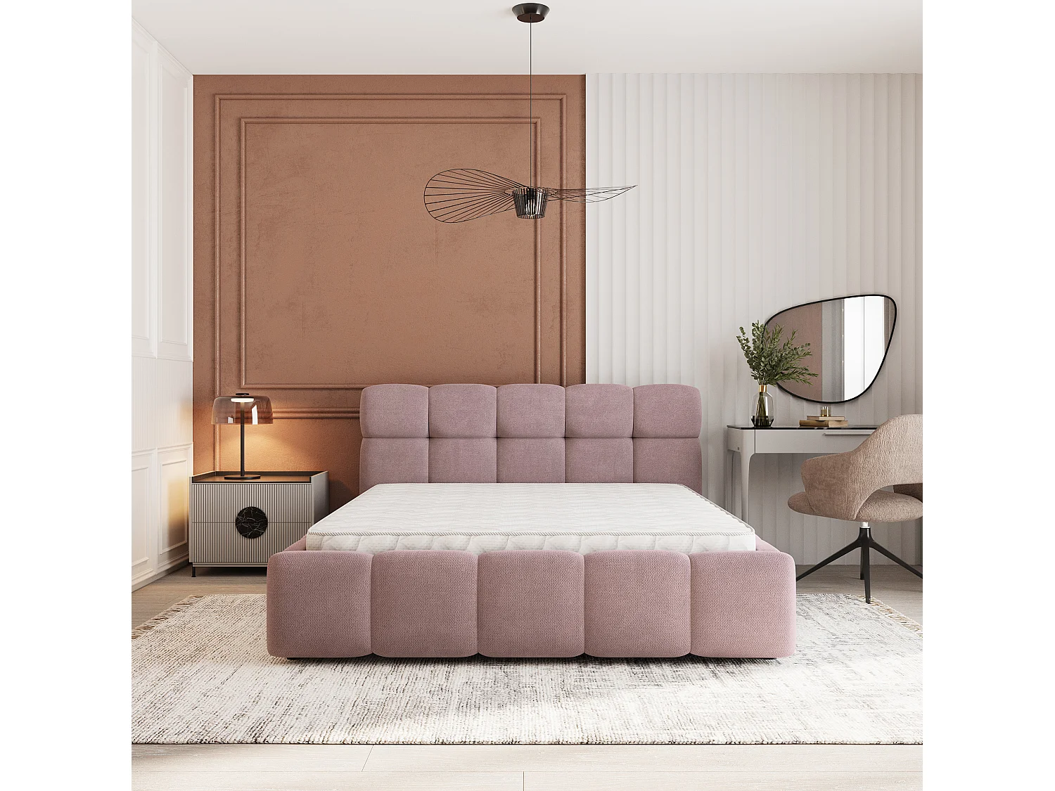 Lit Coffre FARU 180x200 cm - Tissu tissé - Rose poudré