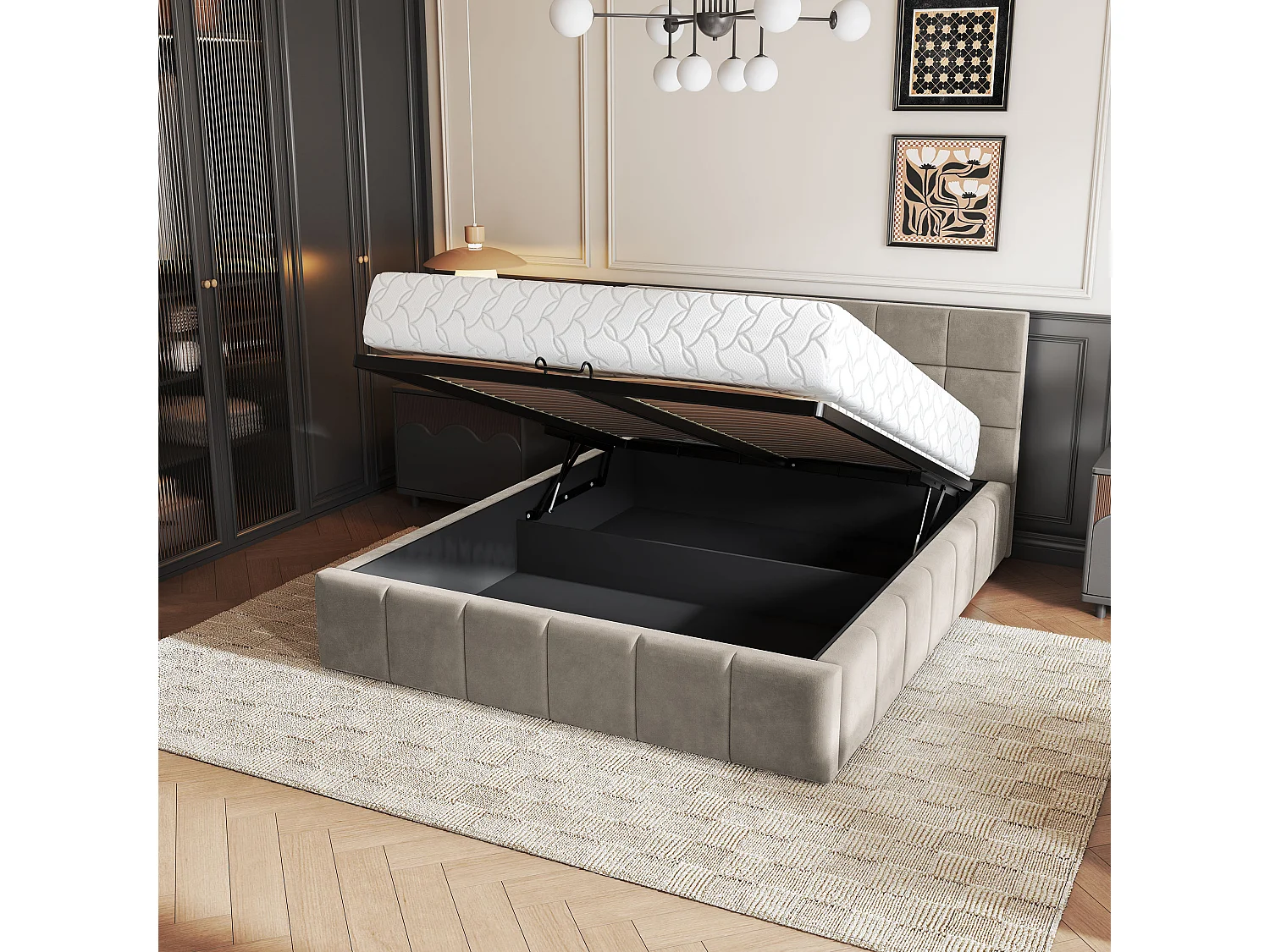 Gestoffeerd bed VERTO 180x200 cm - Pluche stof - Beige