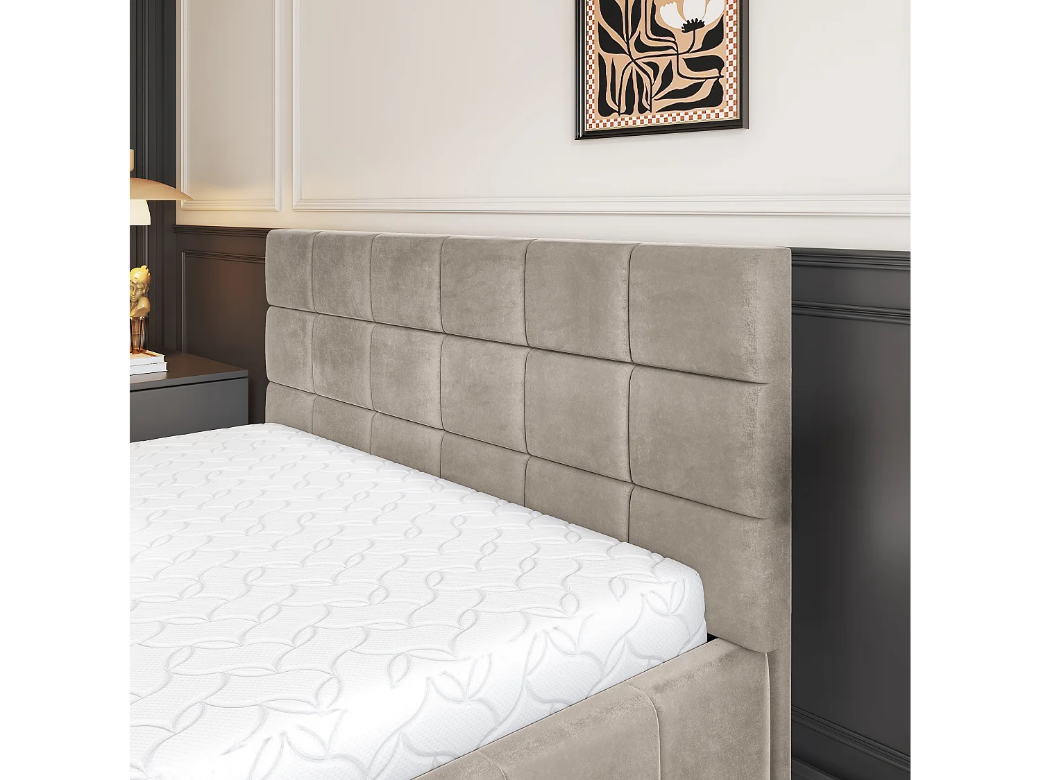 Gestoffeerd bed VERTO 180x200 cm - Pluche stof - Beige