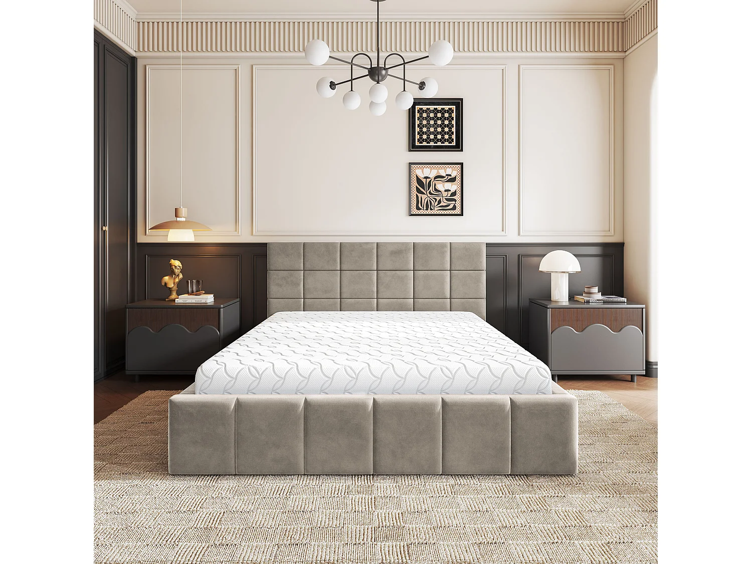 Gestoffeerd bed VERTO 180x200 cm - Pluche stof - Beige