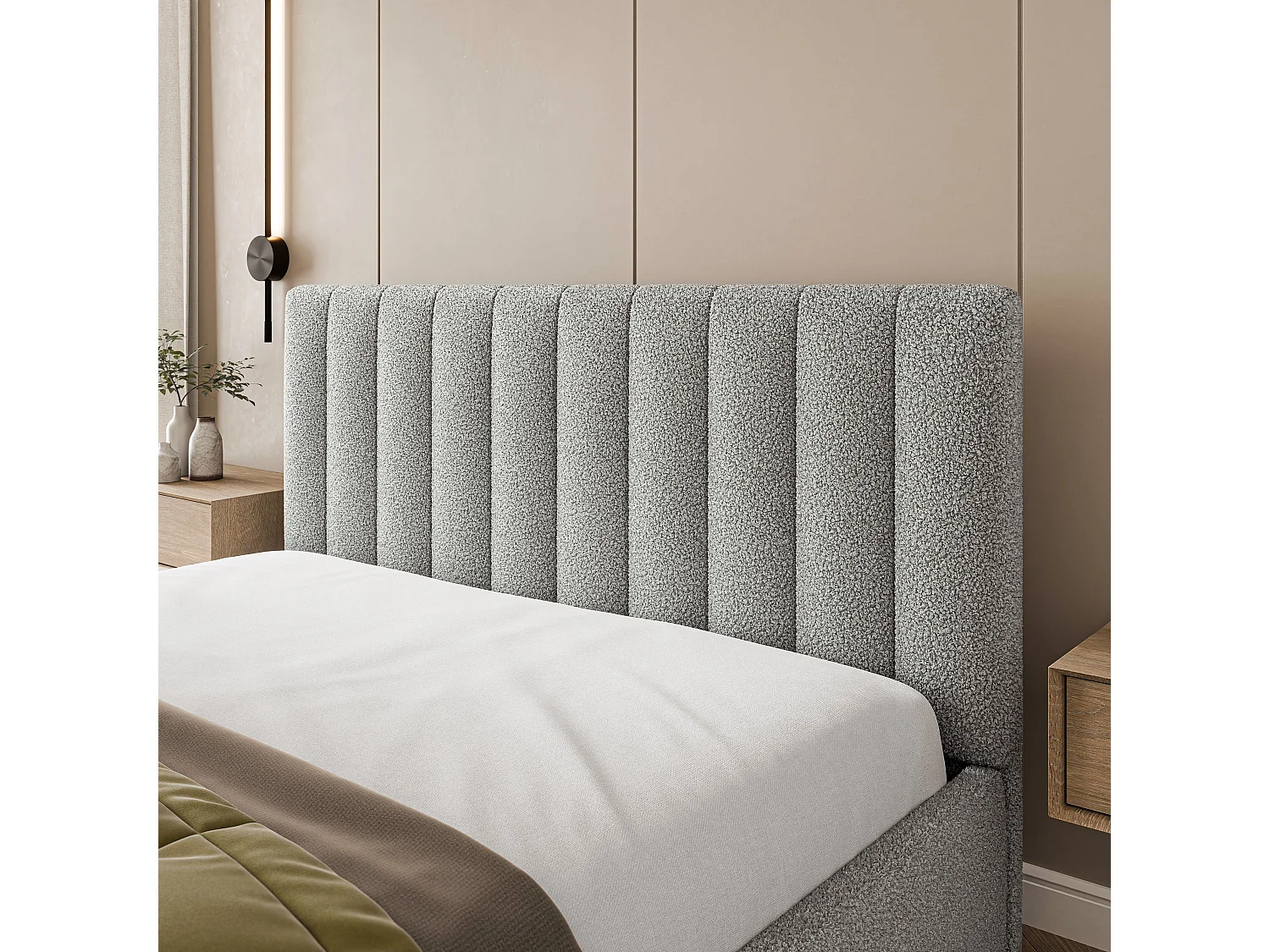 Gestoffeerd bed DEMERA 180x200 cm - Bouclé stof - Lichtgrijs