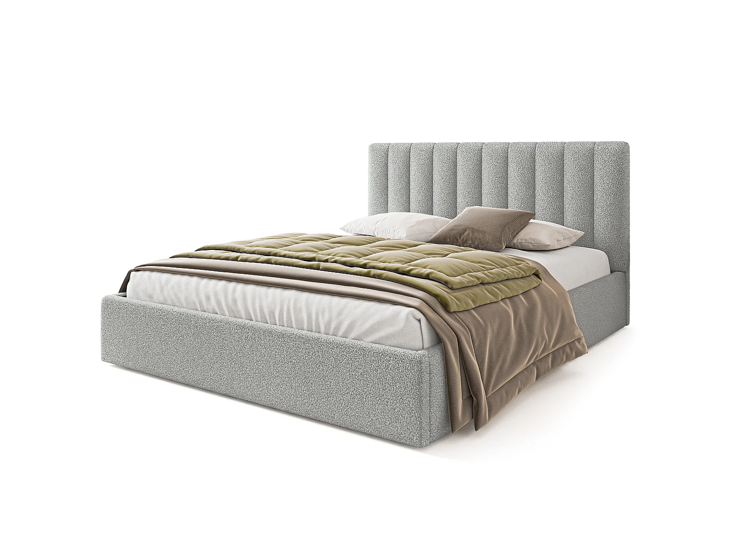 Gestoffeerd bed DEMERA 180x200 cm - Bouclé stof - Lichtgrijs