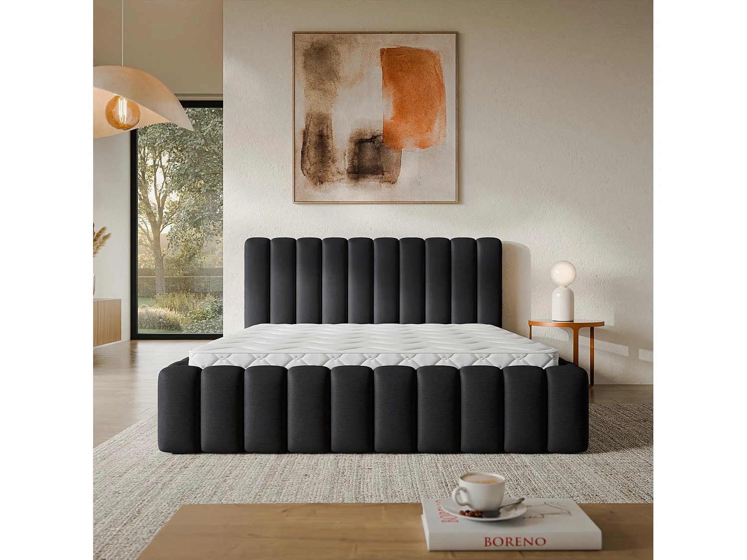 Gestoffeerd bed TEBA 180x200 cm - Pluche stof - Zwart