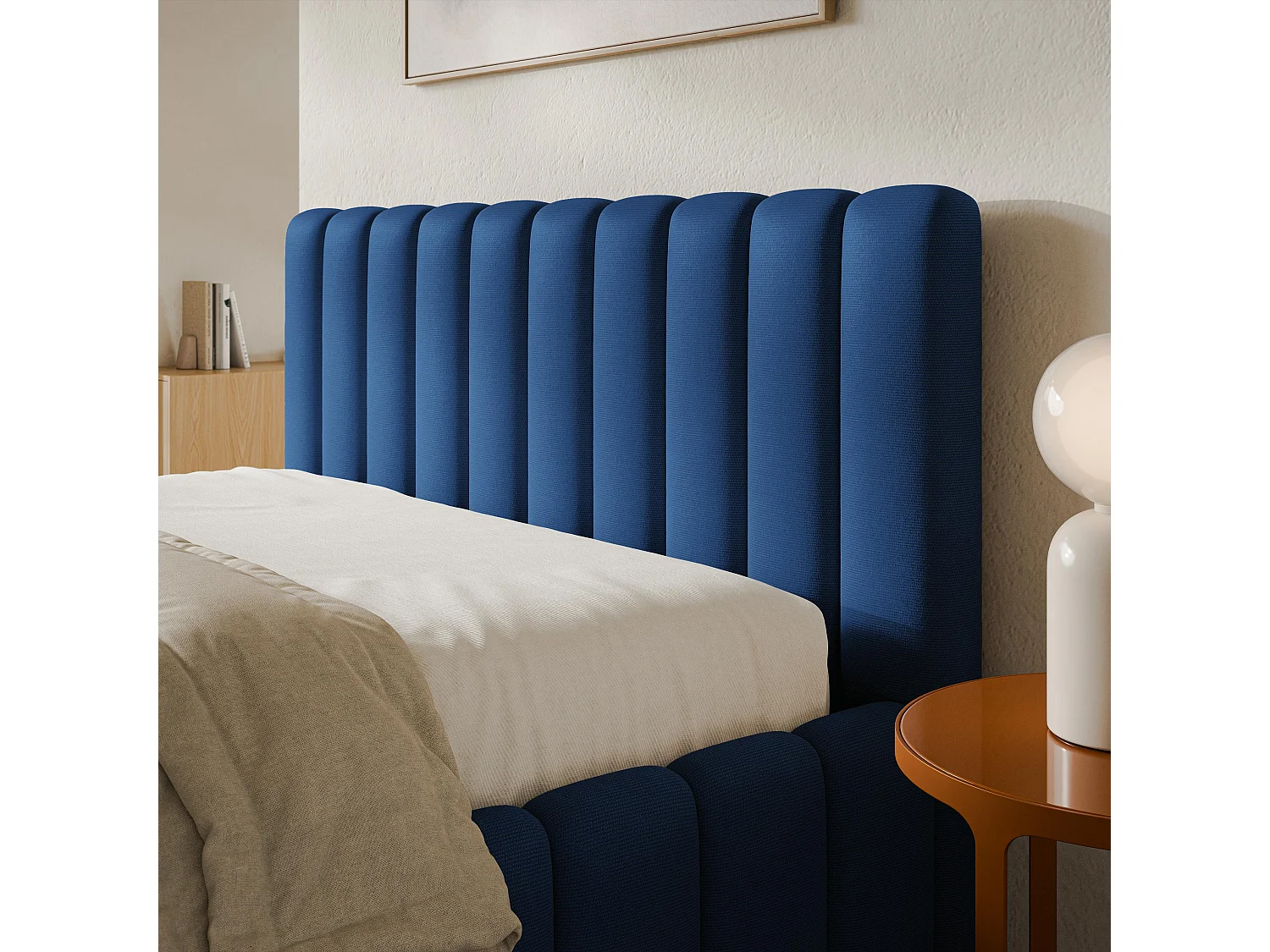 Gestoffeerd bed TEBA 200x200 cm - Pluche stof - Blauw