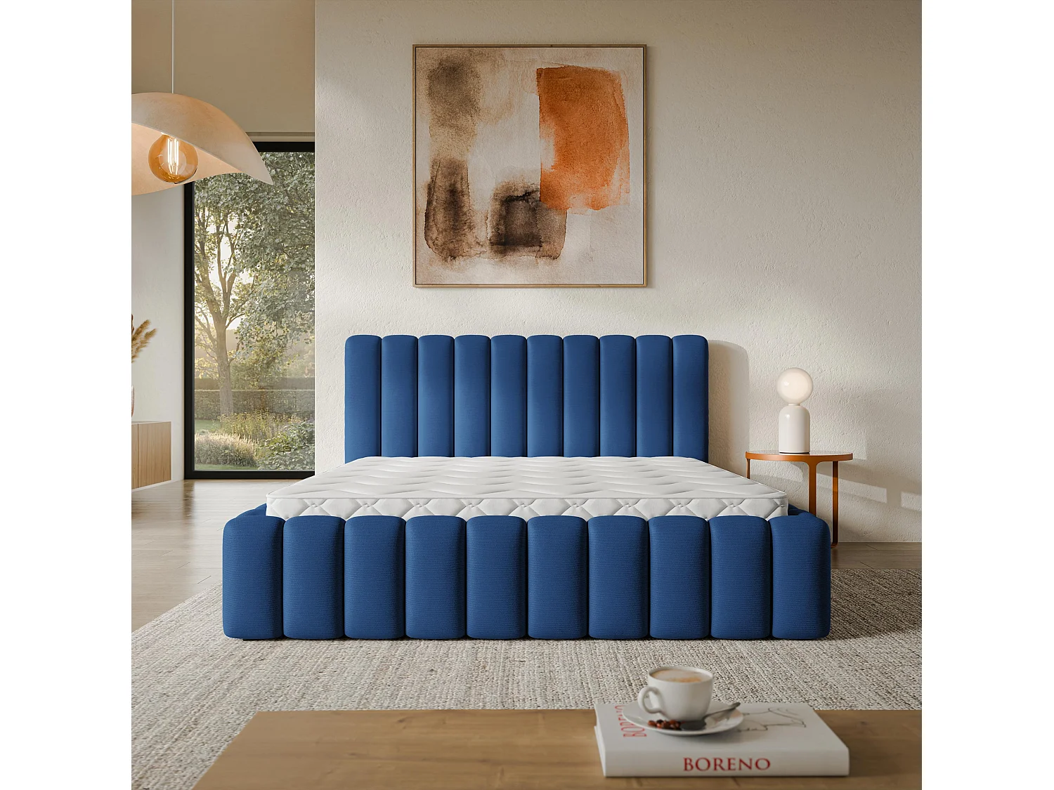 Gestoffeerd bed TEBA 200x200 cm - Pluche stof - Blauw