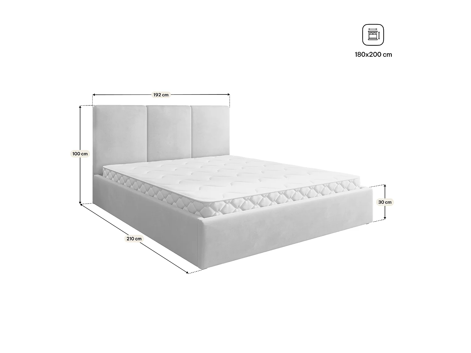 Gestoffeerd bed AZURI 180x200 cm - Fluwelen stof - Beige