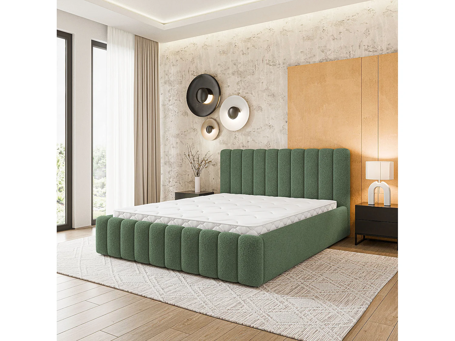 Gestoffeerd bed DINESE 200x200 cm - Bouclé stof - Groen