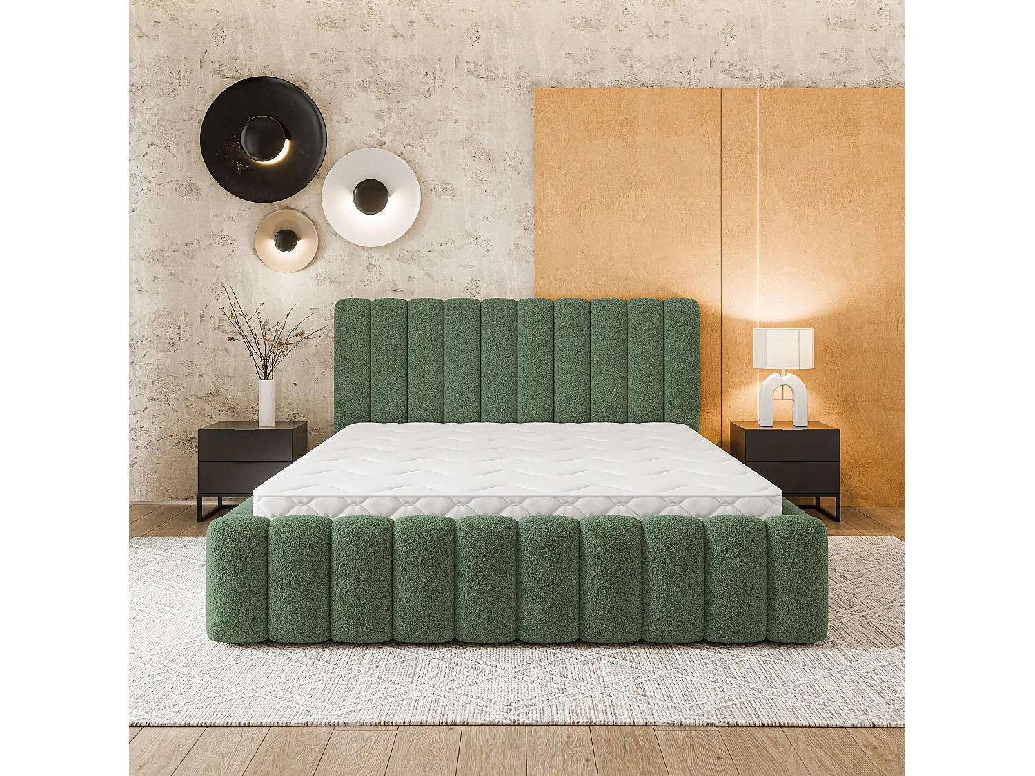 Gestoffeerd bed DINESE 200x200 cm - Bouclé stof - Groen