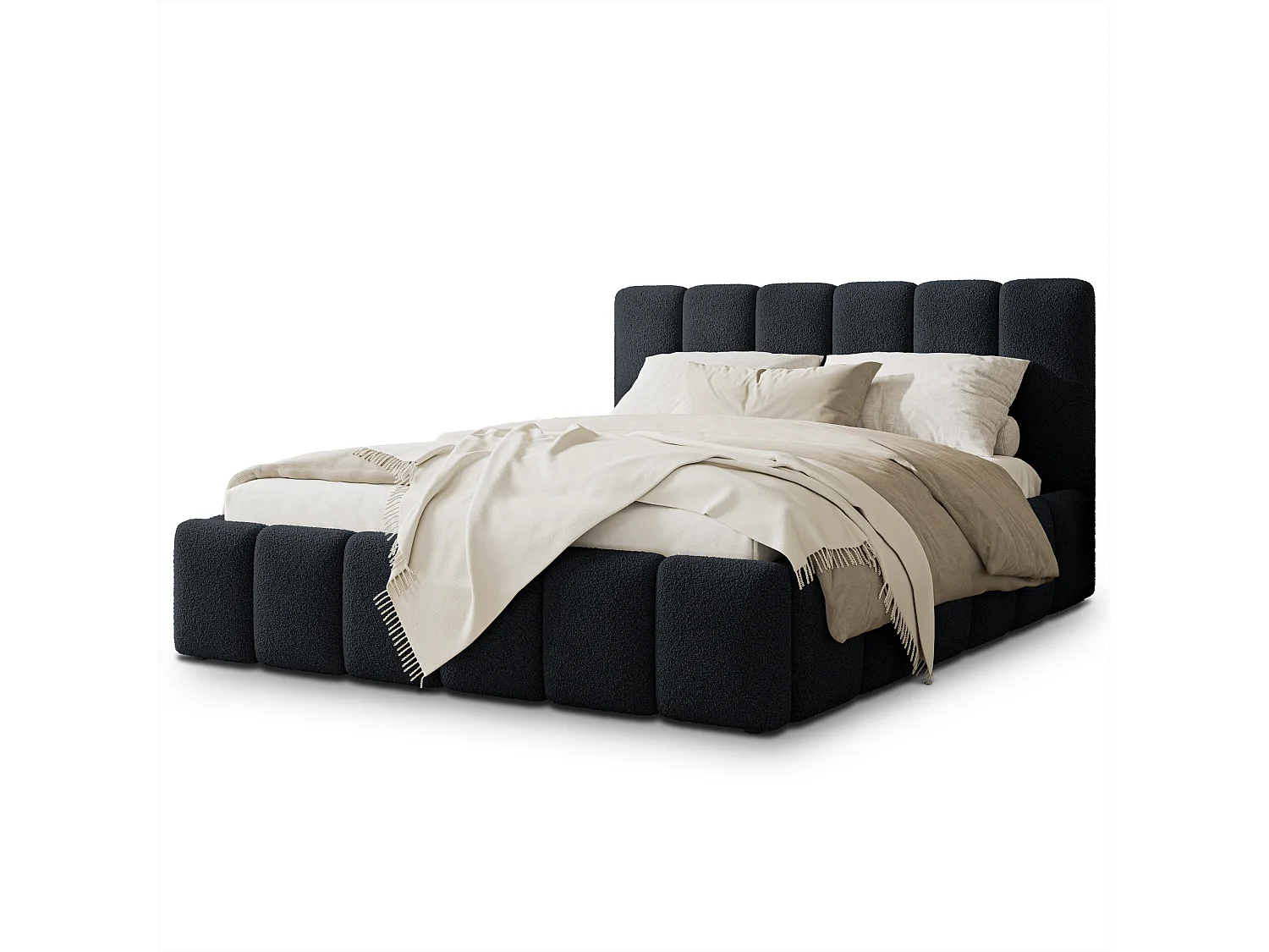 Gestoffeerd bed RANIS 180x200 cm - Bouclé stof - Zwart