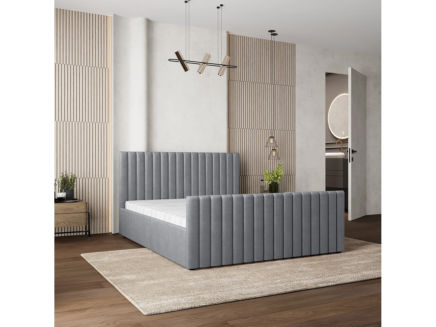 Gestoffeerd bed CANOVA 180x200 cm - Pluche stof - Grijs