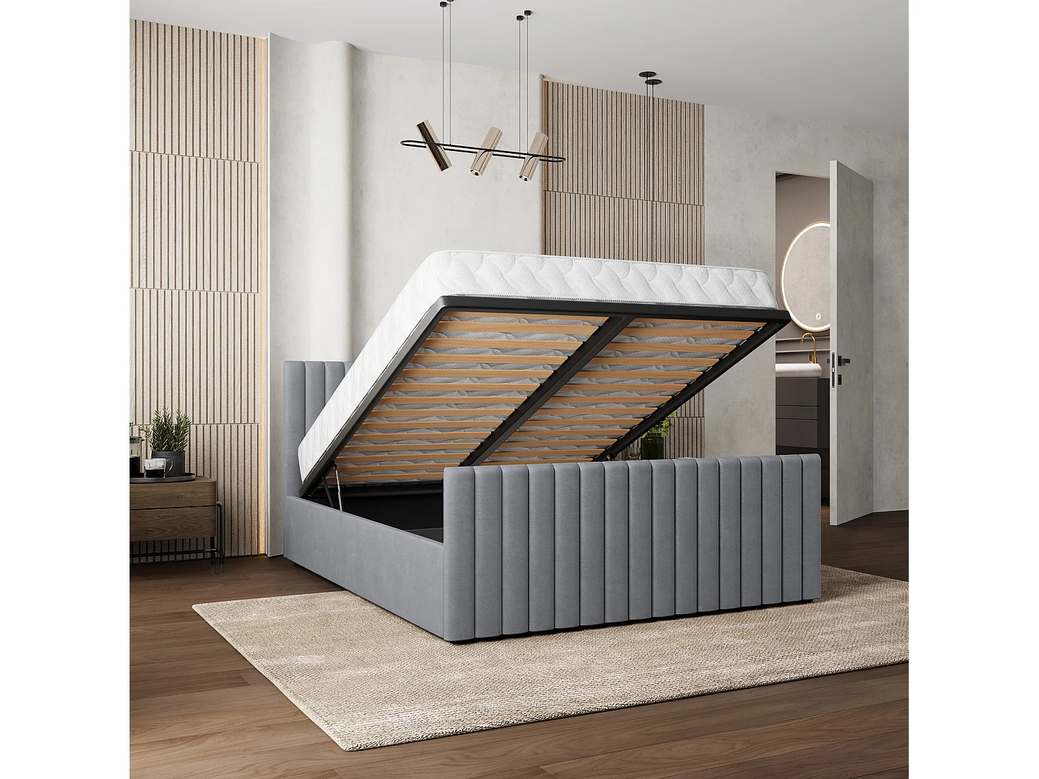 Gestoffeerd bed CANOVA 180x200 cm - Pluche stof - Grijs