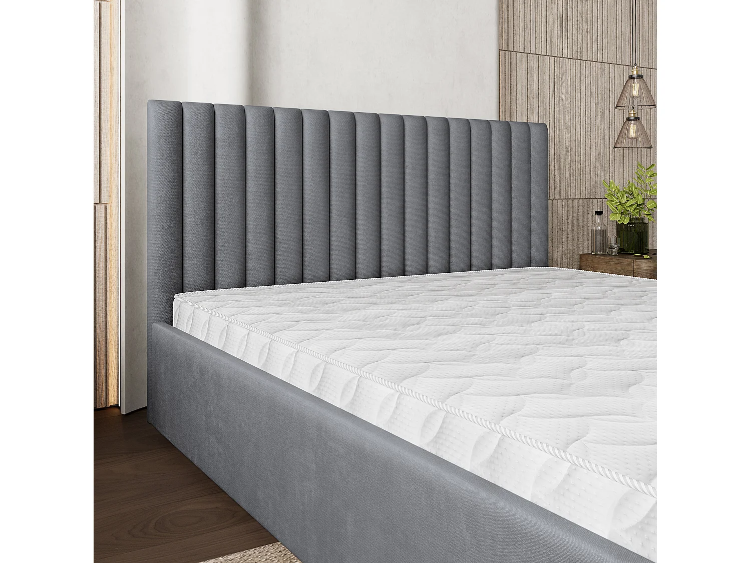 Gestoffeerd bed CANOVA 180x200 cm - Pluche stof - Grijs