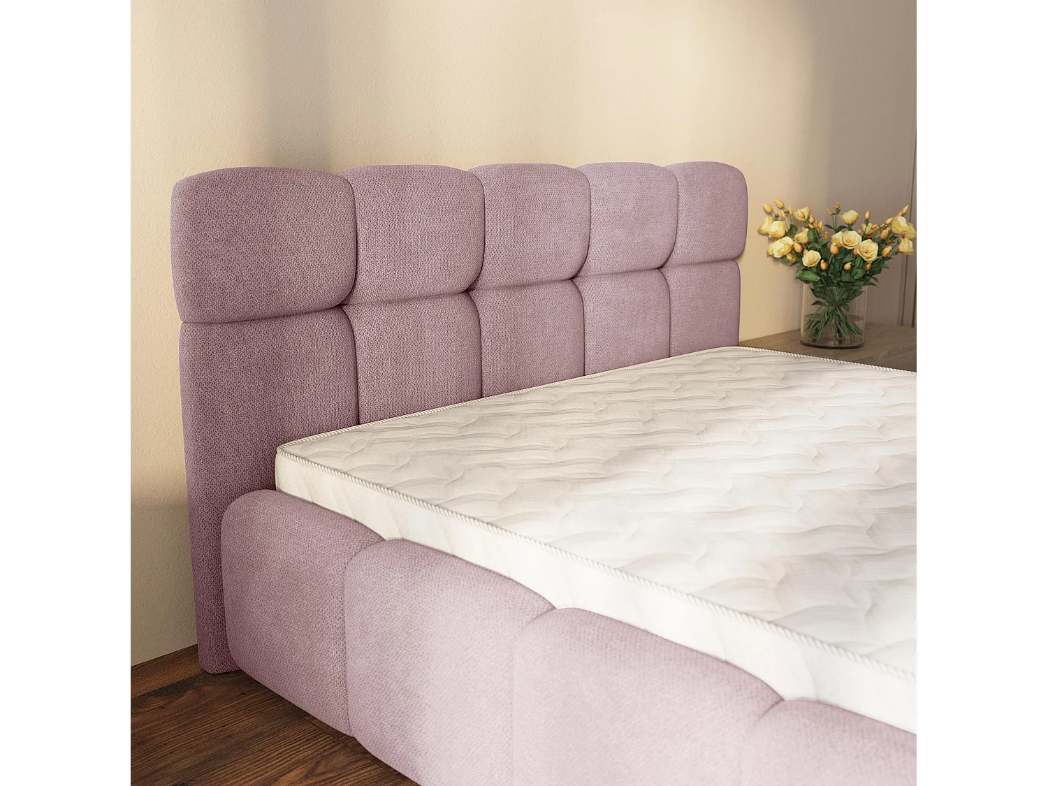Lit Coffre ELIZJA 200x200 cm - Tissu tissé - Rose poudré